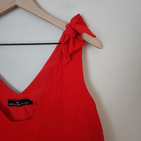 Pomander Place | Holiday Sleeveless Babydoll Mini Dress w/ Bow Straps - Size L - Picture 3 of 9